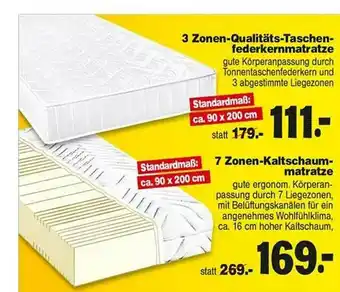 Repo Markt 3-zonen-qualitäts-taschenfederkernmatratze Oder 7-zonen-kaltschaummatratze Angebot