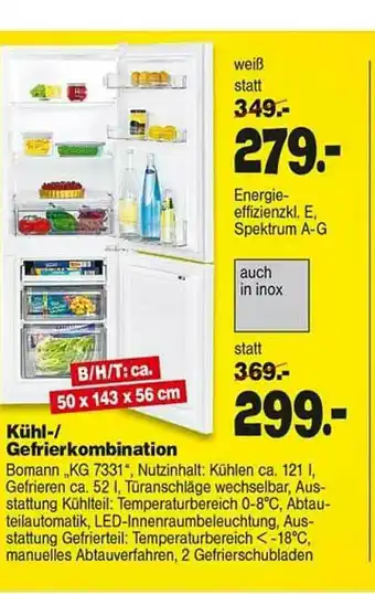 Repo Markt Kühl- Gefrierkombination Kg7331 Bomann Angebot