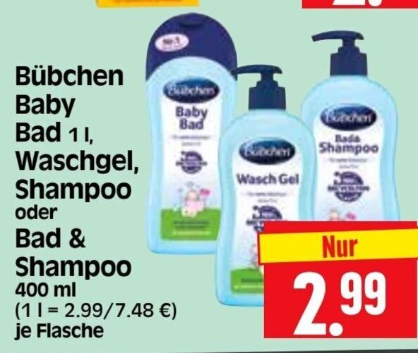 Bubchen Baby Bad,Waschgel, Shampoo o. Bad & Shampoo 400ml Angebot bei Edeka Herkules