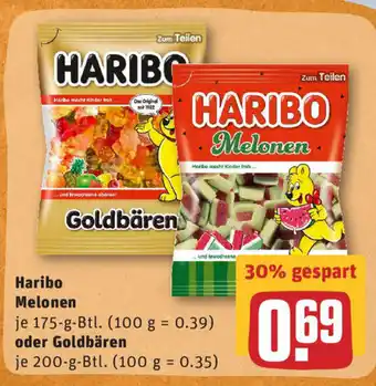 REWE Haribo Melonen 175g oder Goldbären 200g Angebot