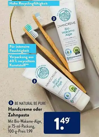 Aldi Süd Be Natural Be Pure Handcreme Oder Zahnpasta Angebot