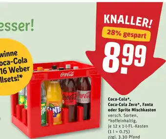 REWE Coca Cola, Coca Cola Zero, Fanta oder Sprite Mischkasten 12x1L Angebot