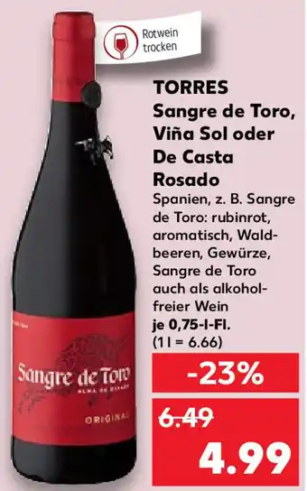 Kaufland Torres Sangre de Toro, Viña Sol oder De Casta Rosado 0,75 L Fl. Angebot