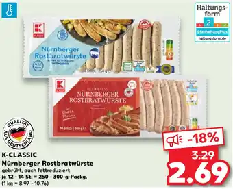 Kaufland K-Classic Nürnberger Rostbratwürste 250-300 g Packg. Angebot