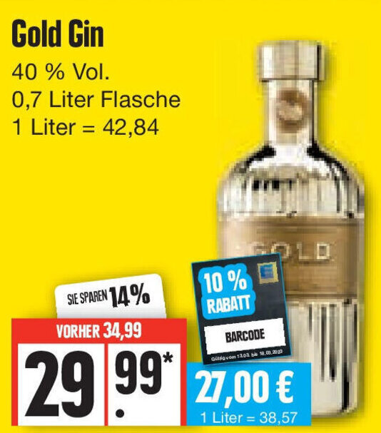 Gold Gin 0,7 Liter Flasche Angebot bei Edeka