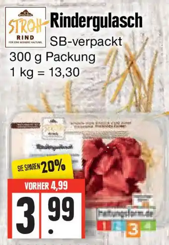 Edeka Gutfleisch Stroh Rind Rindergulasch 300 g Packung Angebot