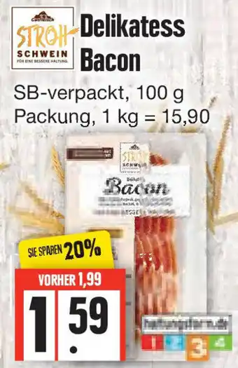 Edeka Gutfleisch Stroh Schwein Delikatess Bacon 100 g Packung Angebot