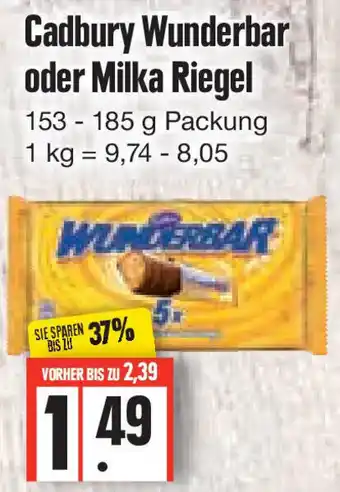 Edeka Cadbury Wunderbar oder Milka Riegel 153-185 g Packung Angebot