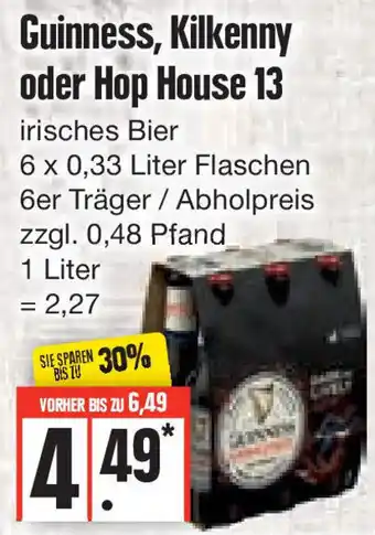Edeka Guinness, Kilkenny oder Hop House 13, 6x0,33 Liter Flaschen Angebot