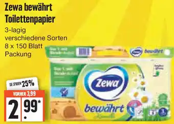 Edeka Zewa bewährt Toilettenpapier 3-lagig, 8x150 Blatt Packung Angebot