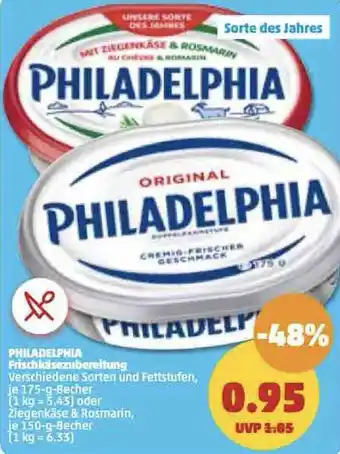 PENNY Philadelphia Frischkäsezubereitung 175/150 g Becher Angebot