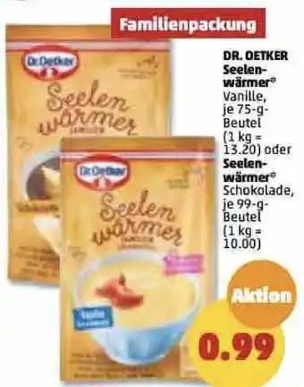 PENNY Dr. Oetker Seelenwärmer Vanille 75 g oder Seelenwärmer Schokolade 99 g Beutel Angebot