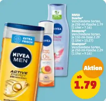 PENNY Nivea Dusche 250 ml Flasche, Deospray 150 ml Dose oder Shampoo 250 ml Flasche Angebot