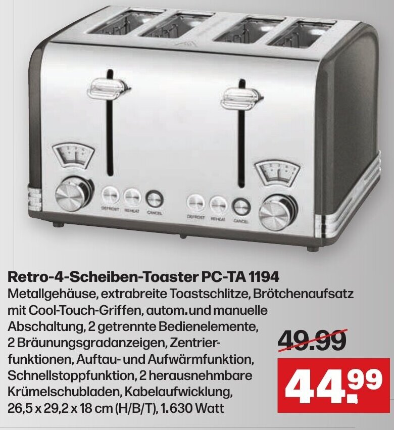 Profi Cook Retro4ScheibenToaster PCTA 1194 Angebot bei Handelshof