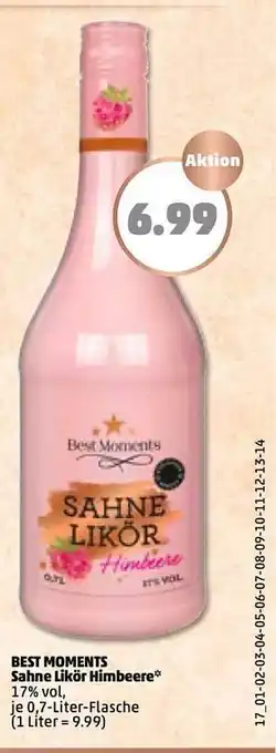 PENNY Best Moments Sahne Likör Himbeere 0,7L Angebot