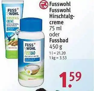 Rossmann Fusswohl fusswohl hirschtalg creme oder fussbad Angebot