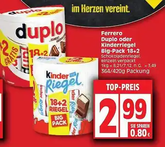 Edeka Ferrero duplo oder kinderriegel big pack 18+2 Angebot