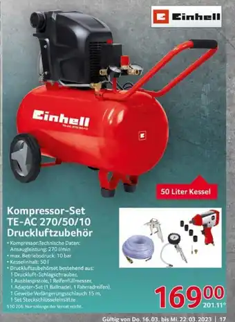 Selgros Einhell Kompressor | TE-AC 270/50/10 Angebot