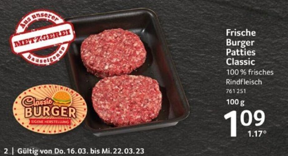 Frische Burger Patties Classic 100 g Angebot bei Selgros