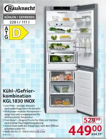 Selgros Bauknecht Kuhl-/Gefrierkombination | KGL 1830 INOX Angebot