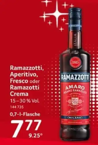 Selgros Ramazzotti Aperitivo, Fresco o. Ramazzotti Crema 700ml Angebot