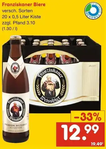 Netto Marken-Discount Franziskaner Biere 20x0,5 Liter Kiste Angebot