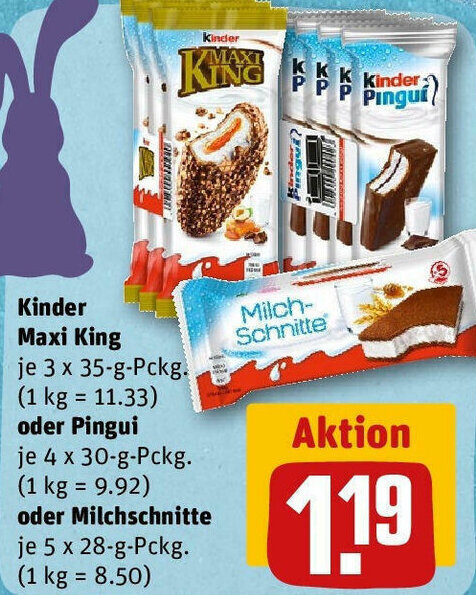 Kinder Maxi King 3x35 g oder Pingui 4x30 g oder Milchschnitte 5x28 g ...