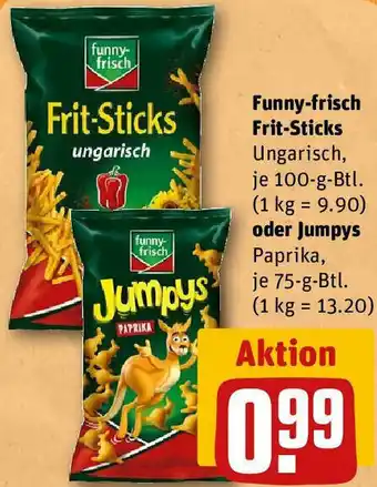 REWE Funny Frisch Frit Sticks 100 g oder Jumpys Paprika 75 g Btl. Angebot