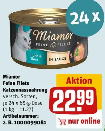 REWE Miamor Feine Filets Katzennassnahrung 24x85 g Dose Angebot