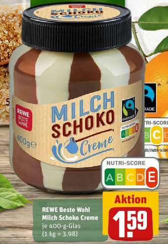 REWE Rewe Beste Wahl Milch Schoko Creme 400 g Glas Angebot
