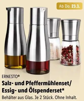 Lidl Ernesto Salz und Pfeffermühlenset/Essig und Ölspenderset Angebot