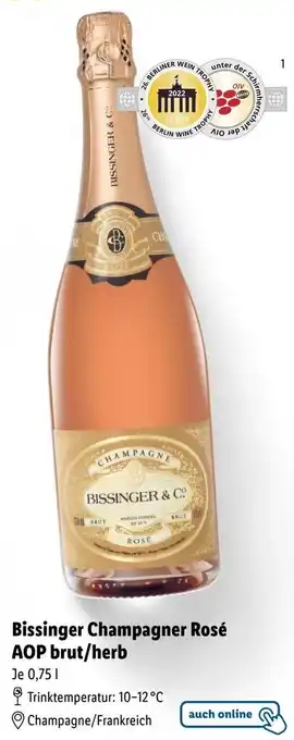 Lidl Bissinger Champagner Rosé AOP brut/herb 0,75 L Angebot
