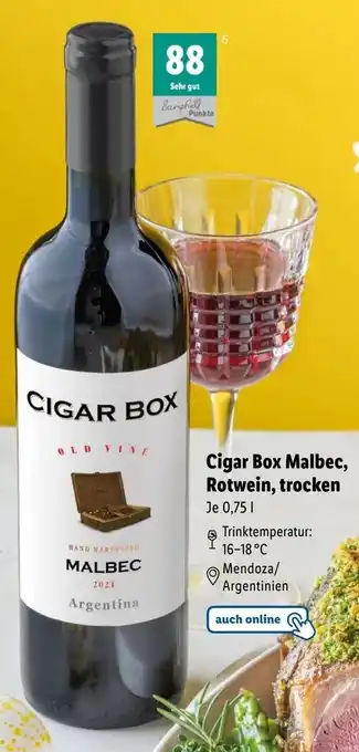 Lidl Cigar Box Malbec, Rotwein, trocken 0,75 L Angebot