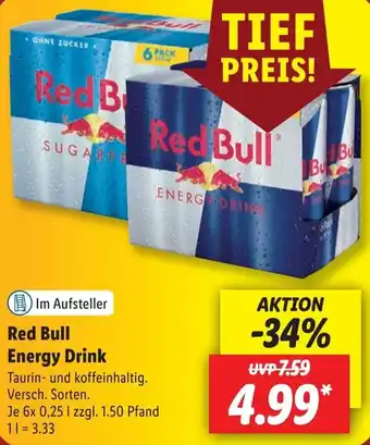 Lidl Red Bull Energy Drink 6x0,25 L Angebot