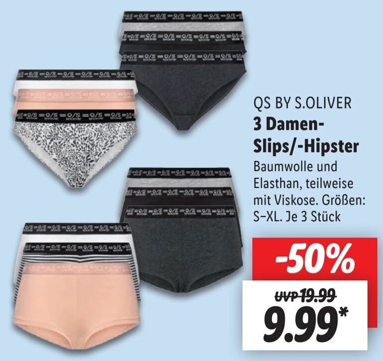 QS by S.Oliver 3 Damen Slips/Hipster Angebot bei Lidl