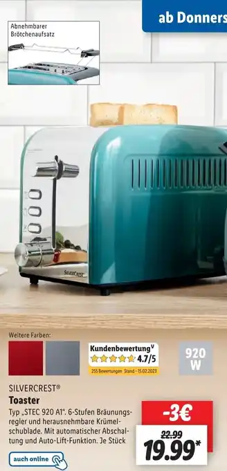 Lidl Silvercrest Toaster STEC 920 A1 Angebot