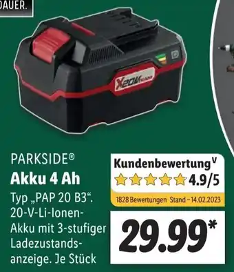 Lidl Parkside Akku 4 Ah PAP 20 B3 Angebot