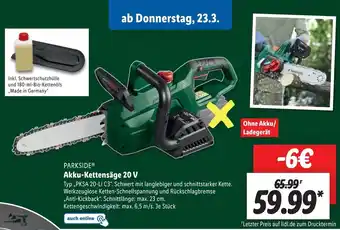 Lidl Parkside Akku Kettensäge 20 V PKSA 20-Li C3 Angebot