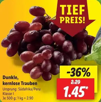 Lidl Dunkle, kernlose Trauben 500 g Angebot