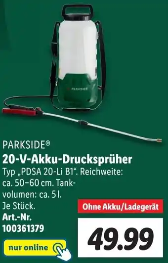 Lidl Parkside 20 V Akku Drucksprüher PDSA 20-Li B1 Angebot