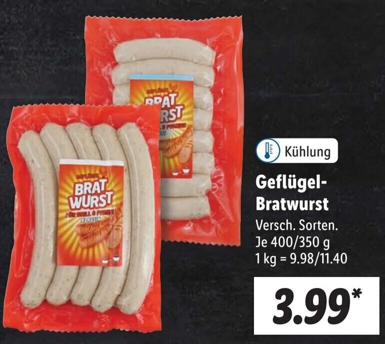Geflügel Bratwurst 400/350 g Angebot bei Lidl