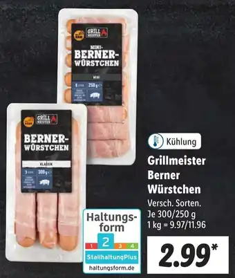 Lidl Grillmeister Berner Würstchen 300/250 g Angebot