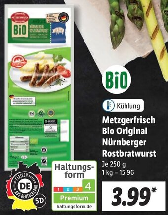 Lidl Metzgerfrisch Bio Original Nürnberger Rostbratwurst 250 g Angebot