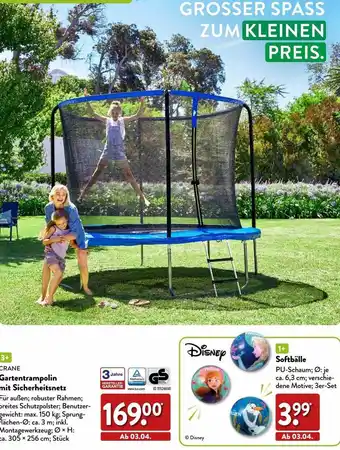 Aldi Nord Crane gartentrampolin mit sicherheitsnetz oder softbälle disney Angebot