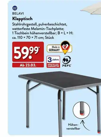 Aldi Nord Belavi klapptisch Angebot