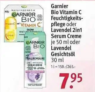 Rossmann Garnier bio vitamin c feuchtigkeits-pflege oder lavendel 2in1 serum creme oder lavendel gesichtsöl Angebot