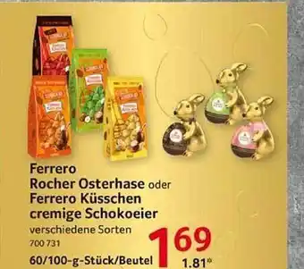 Selgros Ferrero rocher osterhase oder ferrero küsschen cremige schokoeier Angebot