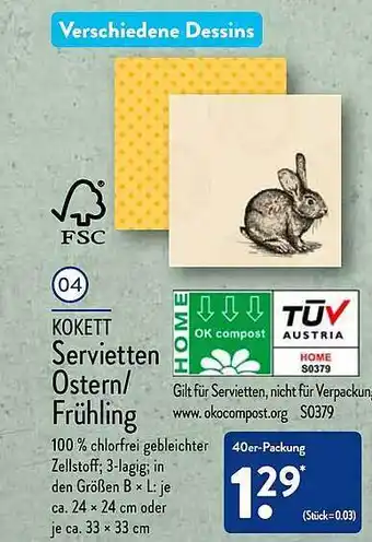 Aldi Nord Kokett servietten ostern oder früling Angebot