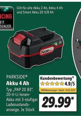 Lidl Parkside akku 4ah pap20b3 Angebot