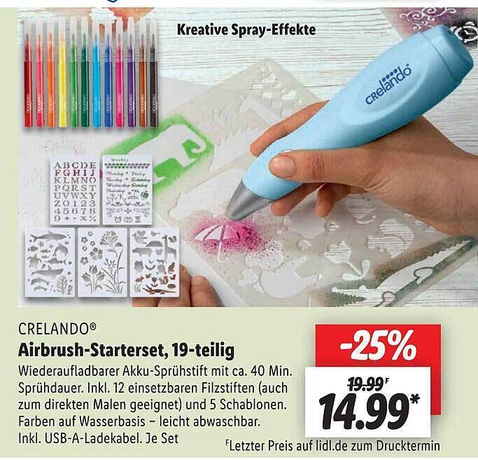 Crelando airbrushstarterset 19tlg Angebot bei Lidl